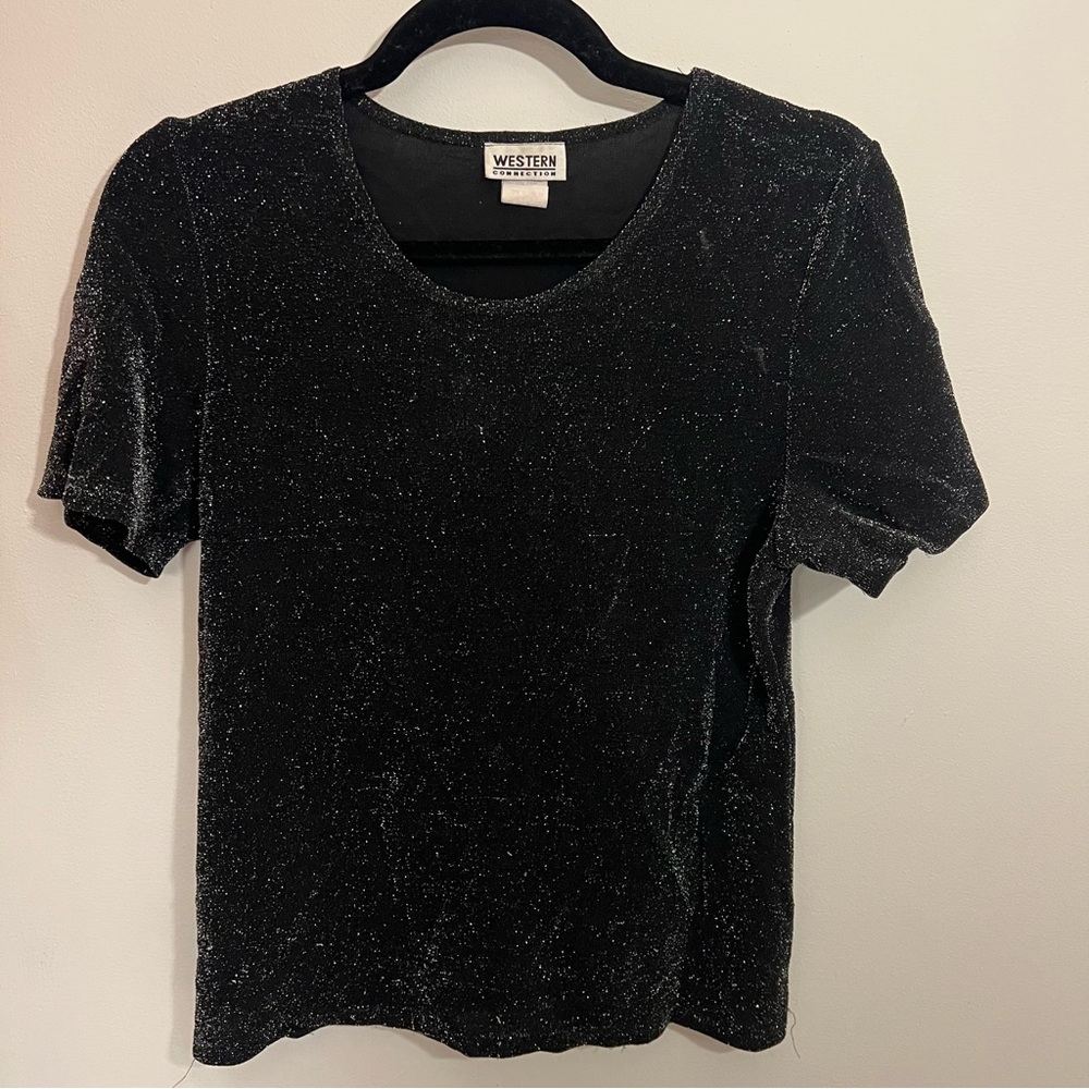 Western Connection Black Glitter Sparkle Top Size M